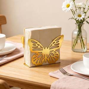 Anneaux de serviette en métal doré en forme de papillon 12x9.3x4 cm, centre de table décoratif pour dîner et mariage - Product Image 4