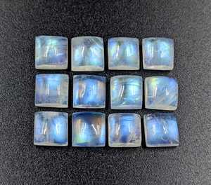 Natural <b>Rainbow</b> Moonstone Square Cabochon Loose Gemstone IGI Certified White <b>Light</b> Flash Blue Fire Jewelry Making - Product Image 6