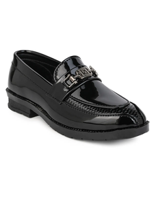 Obsidian Black Patent Leather Elite Chain Loafers for Boys Premium Formal Party Wear Slip on Comfortable <b>Soft</b> Cushioned - Product Image 3