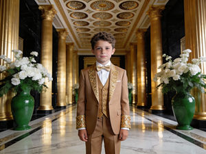 Traje de esmoquin negro bordado de doble botonadura para niños |   Conjunto de Ropa Formal para Niños para Bodas y Fiestas - Product Image 2