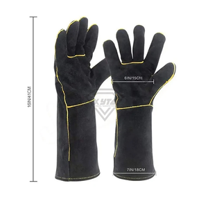 Gants de soudage en cuir de vachette noir sur mesure, résistants à la chaleur et ignifuges, pour la sécurité industrielle, avec manchette longue, OEM - Product Image 3