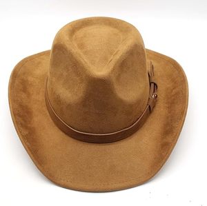 Chapeau Fedora classique à large bord unisexe, chapeau de cowboy en daim western - Product Image 2