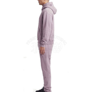 Conjunto Deportivo de Invierno con Capucha, Estilo Desgastado, 100% Algodón, Transpirable, Moderno, Casual, Elegante y Cómodo para Hombre - Product Image 3