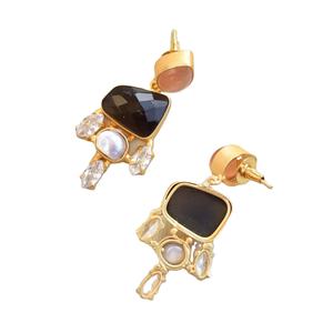 ต่างหูทองเหลืองแท้ประดับเพชรซิคอนคุณภาพสูง เครื่องประดับอัญมณีแท้ ชุบทอง 18K ปราศจากนิกเกิล ทนทาน คุณภาพสูง - Product Image 4