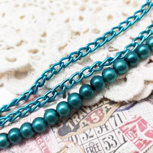 Fancy Blue Green Glass Pearl <b>Beads</b> Stand with Aluminum Cable Chain Model AW1-568 - Product Image 5