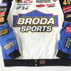 Veste bomber de course unisexe en coton, style streetwear, avec patch brodé en chenille respirant, personnalisable haut de gamme, vente en gros OEM - Product Image 3
