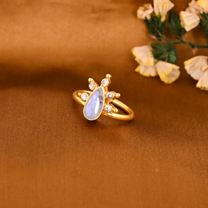Anillo de Latón Chapado en Oro con Piedra Lunar Arcoíris Natural y Circonita Cúbica, Joyería de Moda para Mujer - Product Image 2