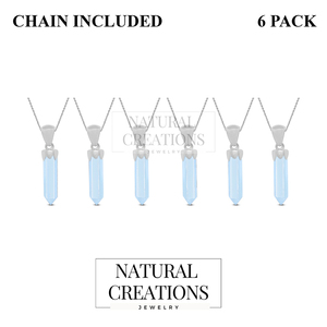 Premium Silver Plated Aquamarine Gemstone Pencil Cut Bezel Setting Pendant Charm <b>with</b> <b>Cable</b> Chain Adjustable Spring <b>Lock</b> - Product Image 1