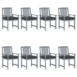 Ensemble de 8 chaises de jardin en bois d'acacia massif gris et polyester, 8 pièces, meubles d'extérieur confortables - Product Image 1