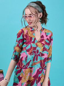 Conjunto de Dos Piezas: Blusa Estampada con Cuello Mandarín y Pantalón, Blusa con Cuello en U y Pantalón Estampado, Nuevo Vestido Midi Formal de Dos Piezas, Corte Moderno para Mujer - Product Image 6