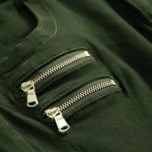 Pantalon de moto en jean vert olive pour homme, coupe slim et droite, avec poches zippées, délavé moyen, personnalisé - Product Image 3