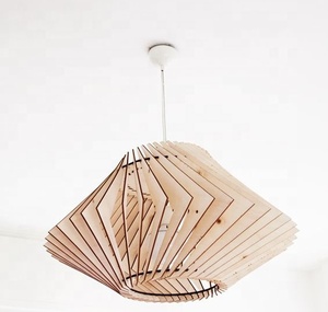 Lampe suspendue ronde en bois scandinave, finition thermolaquée, grande taille, lumière LED blanc chaud pour salon, plafond suspendu - Product Image 3
