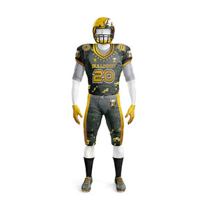 Uniforme Personalizado de Fútbol Americano para Bulldogs – Conjunto de Jersey y Pantalones con Camuflaje Digital Gris y Dorado, Kit de Fútbol Sublimado para Equipo - Product Image 2
