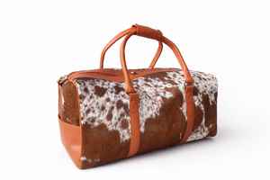 Sac de voyage en cuir de vachette véritable, style vintage, avec fermeture éclair, grande capacité, sac fourre-tout unisexe portable - Product Image 5