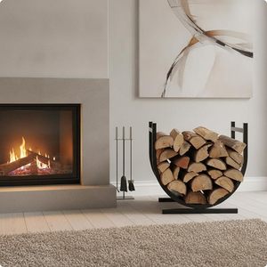 Modern Round Steel <b>Log</b> <b>Holder</b> for Firewood Storage Powder Coated Finish Fireplace Accessory - Product Image 6