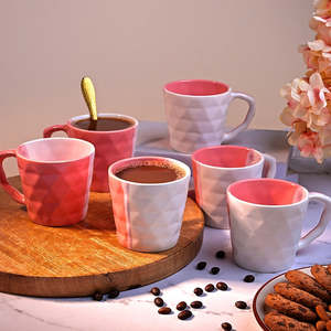 Luxury Pastel Ceramic Diamond <b>Tea</b> <b>Cup</b> <b>Set</b> of 6 200ml Porcelain Mugs for Cappuccino & Cafe for Living Room & Holidays - Product Image 2