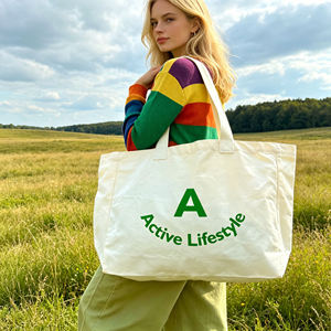 Active Lifestyle <b>Canvas</b> <b>Tote</b> Bag Large Size Letter Print Shoulder Handle Shopping Bag Daily Use - Product Image 1