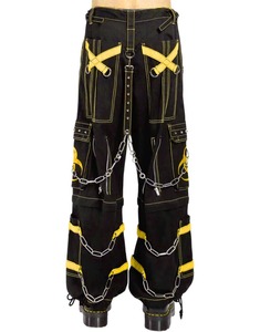 <b>Men's</b> <b>Black</b> Harem <b>Pants</b> With Yellow Straps Multiple Pockets Chain High Waist Drawstring Closure Street Style Autumn Fashion - Product Image 2