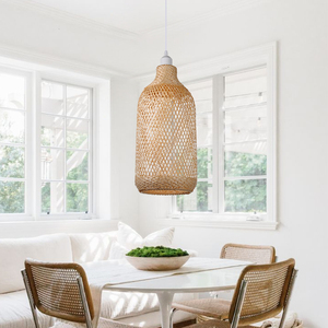Lampe suspendue en bambou tressé à la main, style panier, pour éclairage d'ambiance doux, vente en gros, OEM ODM - Product Image 5