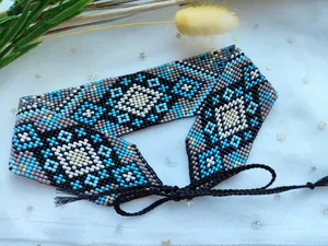 Beautyfull Blue <b>set</b> Traditional <b>Beaded</b> Choker Necklace for women Ethnic Style Jewelry. Gift for party ,Anniversary, Wedding - Product Image 4