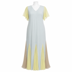 Luxury Pastel Blue Mesh Panel Maxi Dress for Women V Neck Flutter Sleeve Elegant Evening Party Wedding Casual Occasion Long Gown - Product Image 1