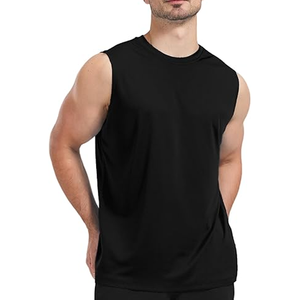 Débardeur sans manches noir pour homme, col rond, couleur unie, respirant, tricoté, décontracté - Product Image 1