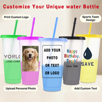 Gobelets personnalisés avec logo, 24 oz, changeant de couleur, portables, réutilisables, en plastique, avec couvercle et paille