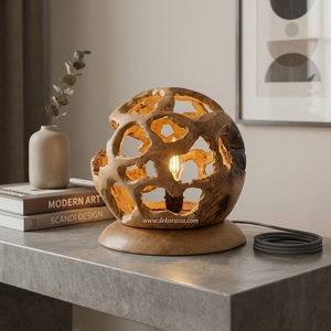 Lampe de table électrique personnalisée en bois de teck, écologique, décorative pour salon, chambre, hôtel, intérieur moderne, décoration d'intérieur, éclairage - Product Image 5