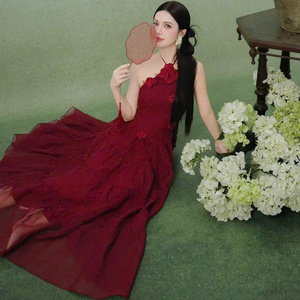 Vestido Largo Sexy de Manga Corta para Mujer, Elegante, Cómodo, Informal, para Eventos Formales, de Seda - Product Image 1