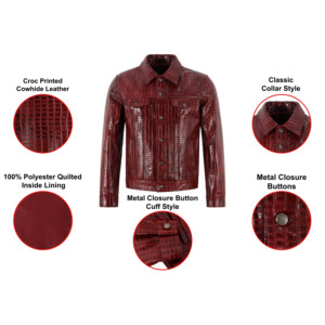 Wholesale Mens Crocodile Embossed Cowhide Leather Trucker <b>Jacket</b> <b>Western</b> Classic Shirt Style <b>Jacket</b> Private Label Manufacturer - Product Image 4
