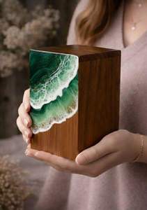 Boîte à bijoux en résine Emerald Tide - Rangement moderne de luxe pour salon 40x40x25cm Capacité 6-10L - Product Image 4