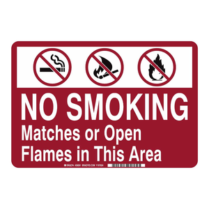 Panneau de sécurité Brady - Interdiction de fumer et d'utiliser des flammes directes 10 x 14 pouces pour les zones interdites au feu - Product Image 1