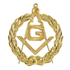 Juwel de collier Maître Maçon de qualité supérieure, plaqué or, émail dur, motif équerre et compas, découpe et impression, Franc-Maçonnerie Loge Bleue - Product Image 1