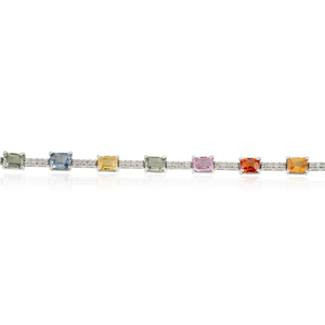 New Handcrafted Collection of 100% Real Colorful Multi Sapphire & Diamond Tennis <b>Bracelet</b> Unisex 14K Pure White Gold Jewelry - Product Image 3
