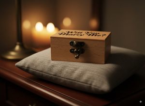 Caja de Anillos de Madera Rústica para Boda, Soporte para Anillos de Compromiso y Aniversario, Estuche de Almacenamiento de Anillos Grabado para San Valentín con Cierre Metálico - Product Image 4