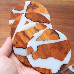 Wholesale Custom <b>Epoxy</b> <b>Resin</b> Wood Coasters Set Luxury Handmade Round Wooden Drink Cup Mat with Holder <b>Table</b> Decor Gift Coasters - Product Image 3