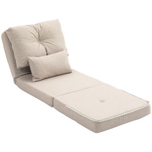Convertible Beige <b>Floor</b> Chair <b>Sofa</b> Bed with Adjustable Backrest Folding Upholstered Couch for Basement Extendable Foam-Filled - Product Image 1