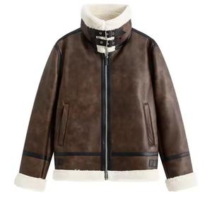 Chaqueta de cuero PU para hombre, estilo motociclista, con solapa, tipo traje de vuelo. - Product Image 2