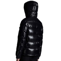Veste matelassée en toile brillante - NOIR - Hommes - Printemps - Logo personnalisé - Col mandarin - Imperméable - Écologique