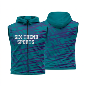 เสื้อกั๊กมีฮู้ดแขนกุดสำหรับผู้ชาย Six Trend Sports ลายพิมพ์เรขาคณิต ซิปด้านหน้า แห้งเร็ว ผ้าถัก ทรงปกติ สไตล์สปอร์ต - Product Image 4