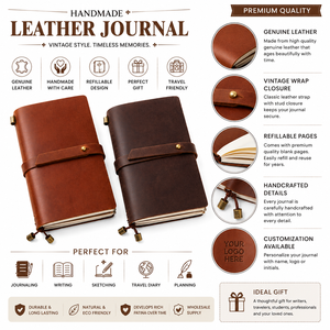 Handmade <b>Leather</b> Journal Vintage Refillable Travel Notebook Genuine <b>Leather</b> <b>Diary</b> with Wrap Closure - Product Image 6
