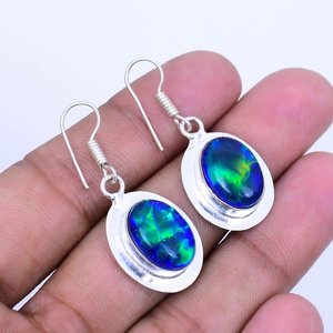 Australian Triplet <b>Opal</b> 925 Silver Dangle <b>Earrings</b> Handmade Boho Jewelry Natural <b>Opal</b> <b>Earrings</b> For Women - Product Image 1