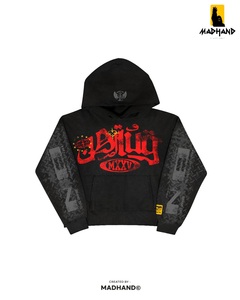 <b>Black</b> System Brand Cropped <b>Zip</b> <b>Up</b> <b>Hoodie</b> | Oversized Heavyweight Streetwear Hooded Jacket| Custom OEM Private Label Manufacturer - Product Image 2
