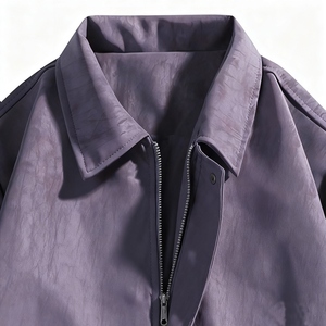 Purple Men's PU Leather Waterproof Solid Bomber <b>Jacket</b> Vintage Regular Fit Zip up Collar with Pockets for Winter - Product Image 4