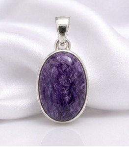 Pendentif en argent Charoite, pendentif ovale en argent sterling avec pierre précieuse Charoite violette, bijou artisanal en pierre naturelle, cadeau pour femme - Product Image 1