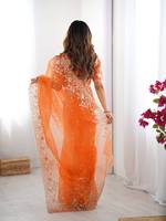 Sari en soie organza lourde avec broderie élégante en fils et sequins – Tenue de fête et de cérémonie