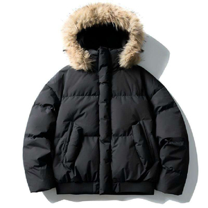 Veste matelassée noire pour homme personnalisée avec capuche en fausse fourrure, veste d'hiver matelassée, veste d'extérieur chaude et isolante, veste streetwear tendance, nouveau style - Product Image 1