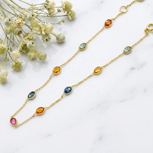 Minimalist Wedding Bracelet Natural Multi Sapphire Gemstone 18k <b>Solid</b> Yellow <b>Gold</b> Handmade for Certified Jewelry | Gift - Product Image 6