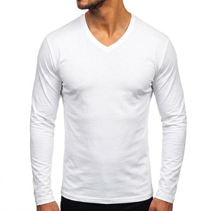 Men's T-Shirt <b>Combed</b> Cotton T-Shirt Long Sleeve V- Neck For Summer Outdoor Wear Lightweight Sports Tee Shirts Black - Product Image 2