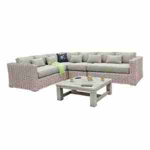 Sofá Individual de Ratán Contemporáneo para Exteriores con Cojines Beige, Muebles de Jardín de Mimbre de PE Resistentes a los Rayos UV - Product Image 1